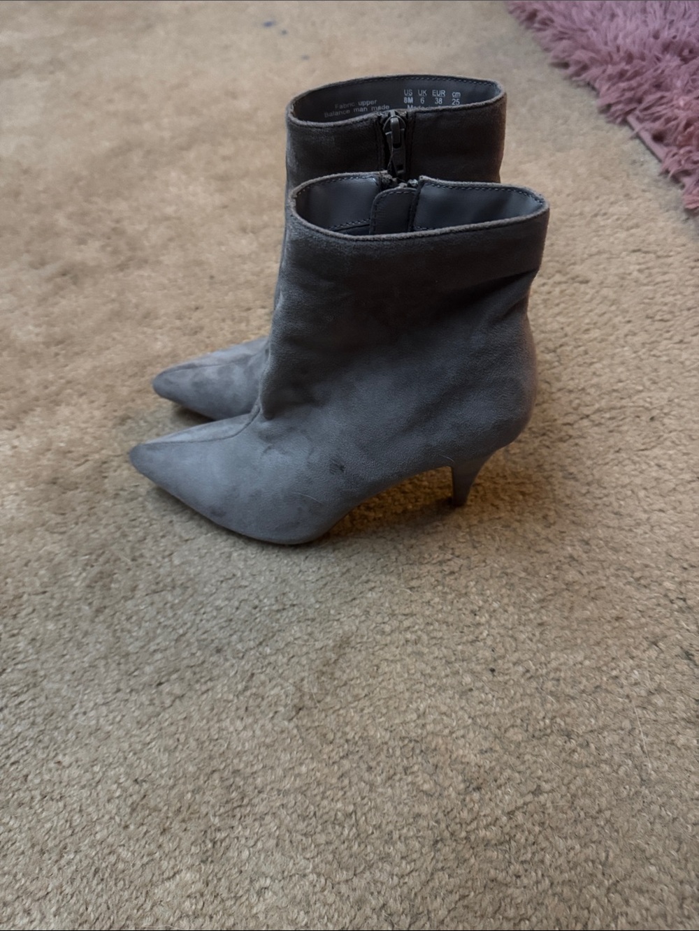 Women's Gray Suede Pointed-Toe Ankle Boots